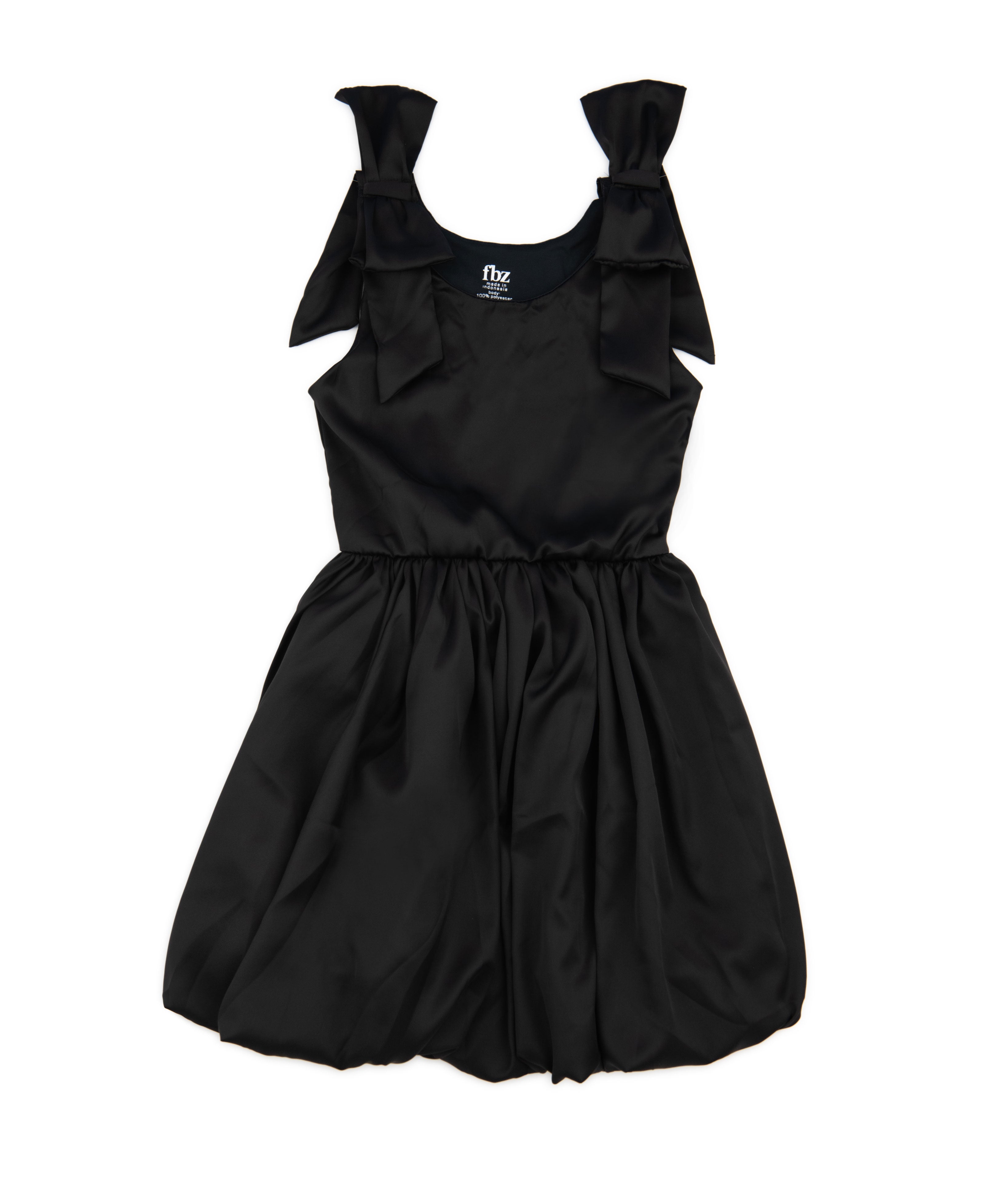 FBZ Girls Black Satin Tie Shoulder Bubble Dress Distressed/seasonal girls FBZ Flowers By Zoe