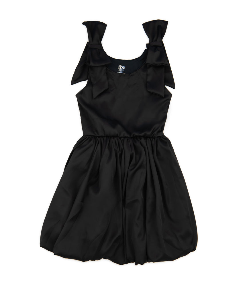 FBZ Girls Black Satin Tie Shoulder Bubble Dress Girls Special Dresses FBZ Flowers By Zoe   