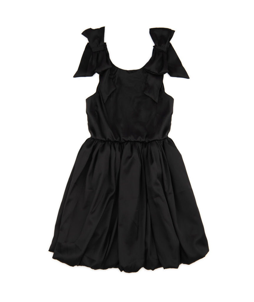 FBZ Girls Black Satin Tie Shoulder Bubble Dress Girls Special Dresses FBZ Flowers By Zoe   