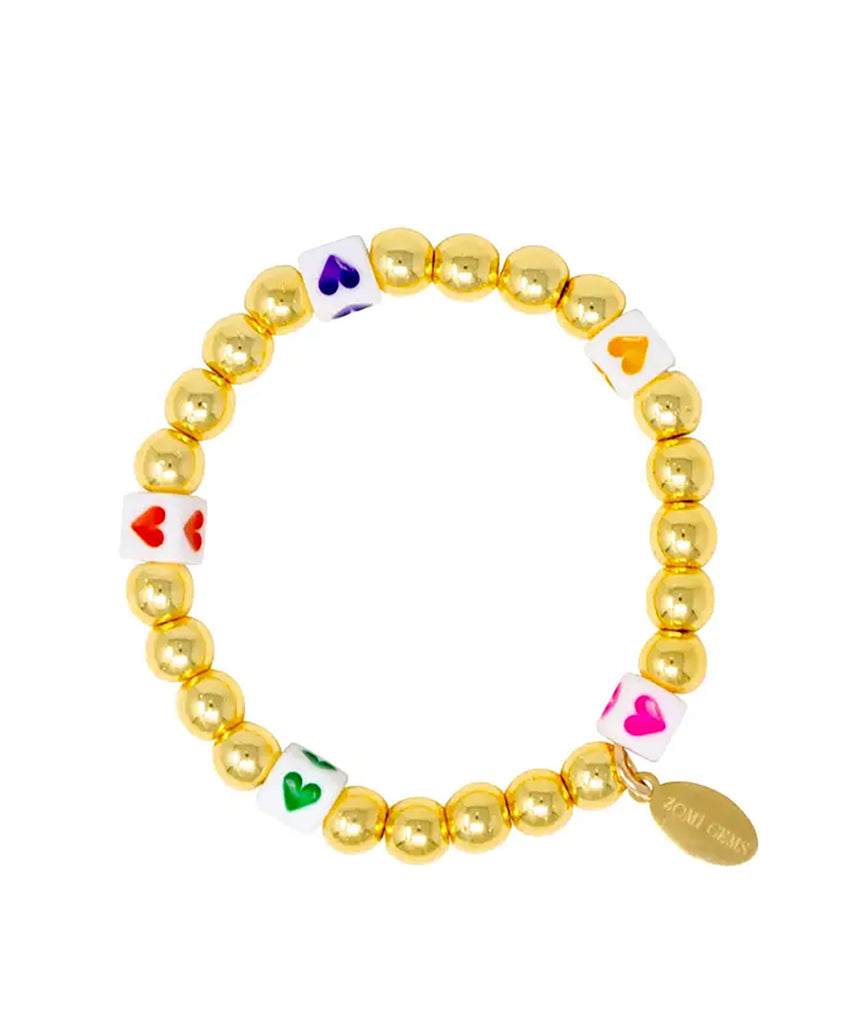 Zomi Pearl and Gold Stretch Bracelet Jewelry - Young Zomi Gems Gold Hearts  