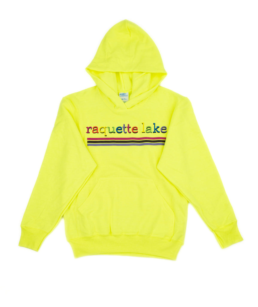 Rainbow Stripes Neon Yellow Camp Hoodie Custom Frankie's Custom Shop   