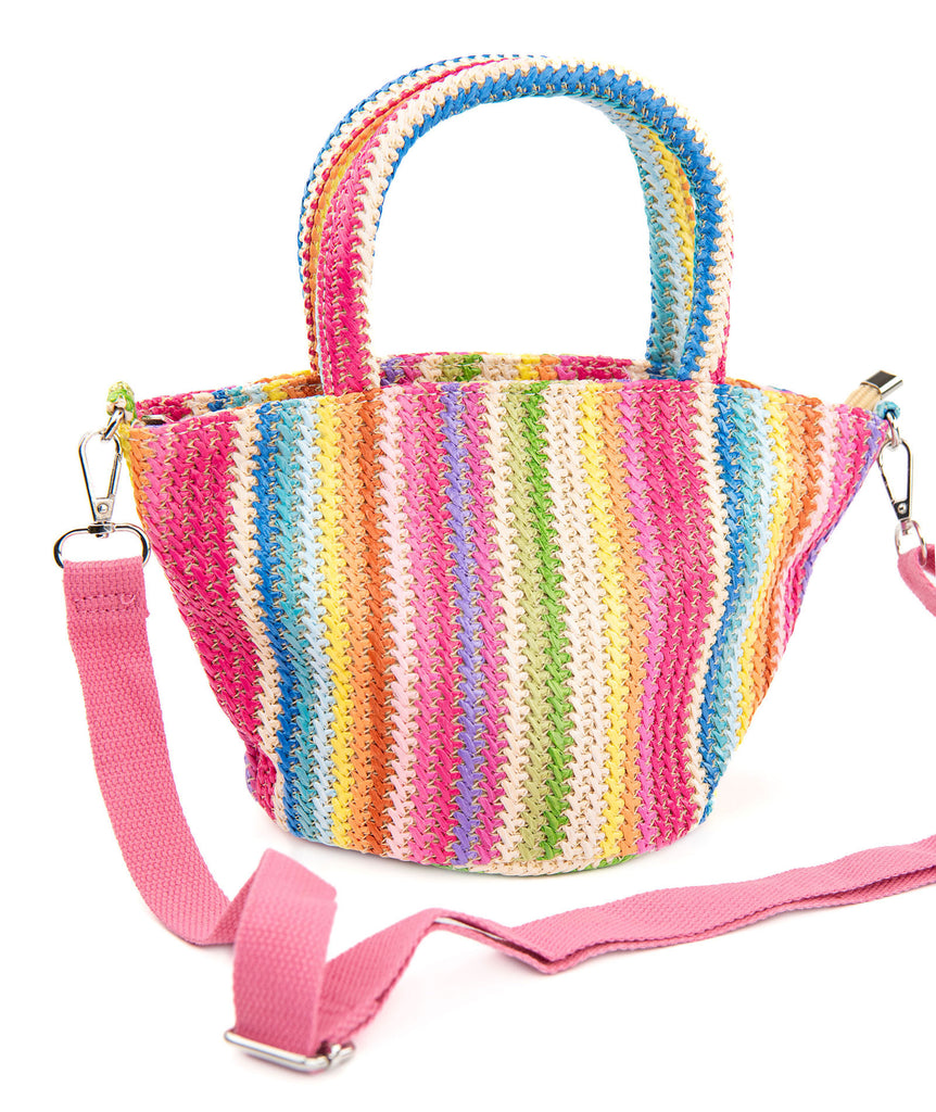Bari Lynn Rainbow Striped Raffia Tote Bag Accessories Bari Lynn   