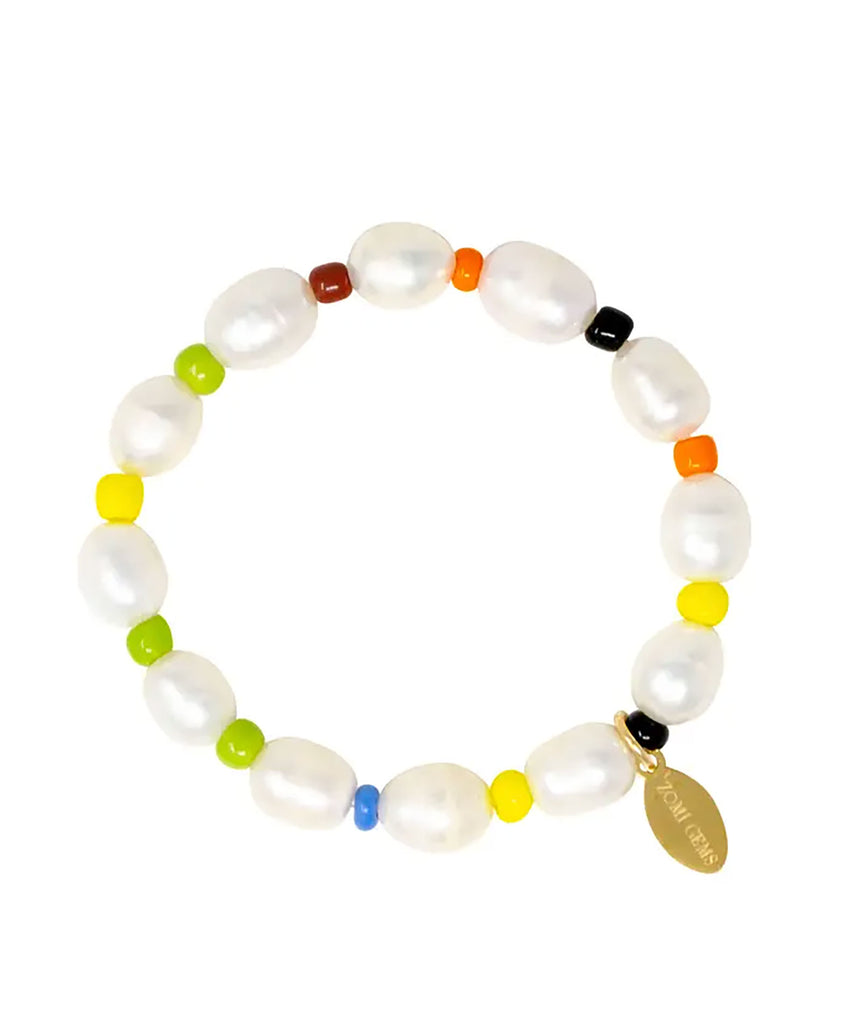 Zomi Pearl and Gold Stretch Bracelet Jewelry - Young Zomi Gems Pearl Multi  