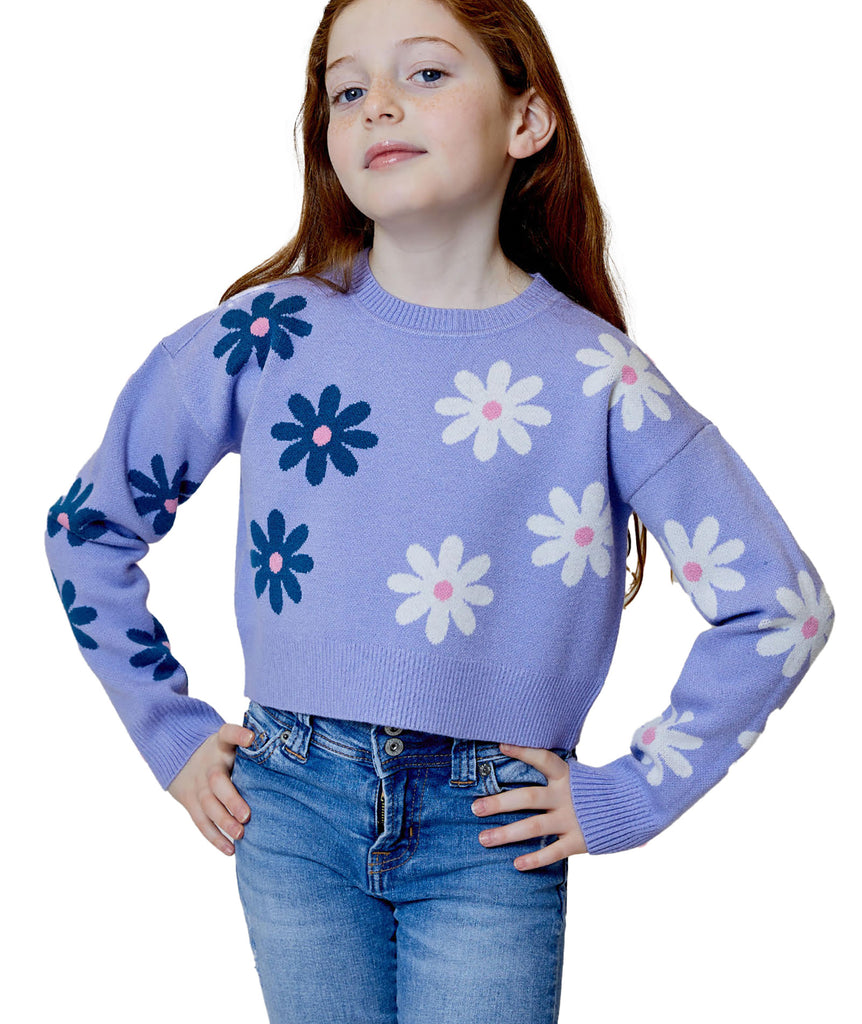 Design History Girls Lucky Lilac Floral Sweater Girls Casual Tops Design History Girls   