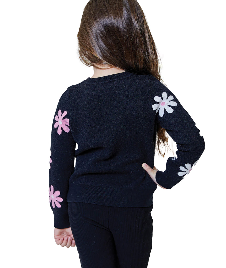 Design History Girls Little Black Floral Sweater Girls Casual Tops Design History Girls   