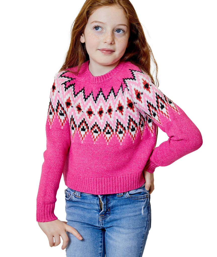 Design History Girls Pink Dream Fair Isle Sweater Girls Casual Tops Design History Girls   