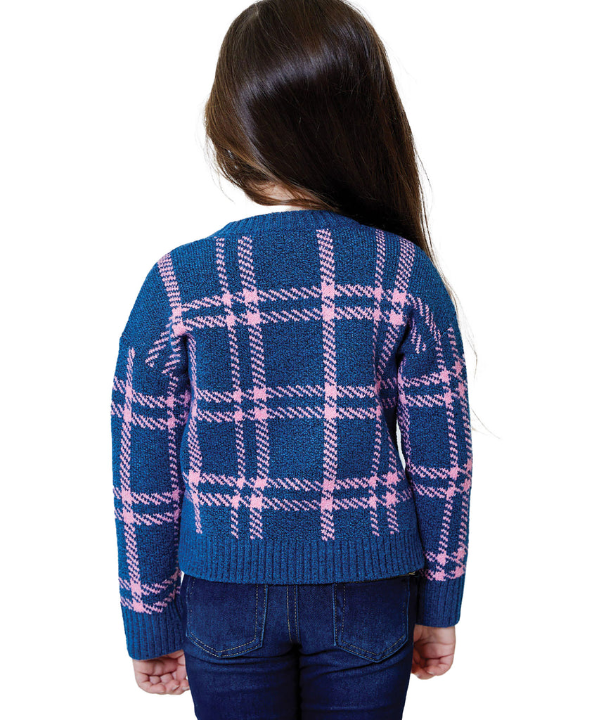 Design History Girls Little Blue Star Plaid Sweater Girls Casual Tops Design History Girls   