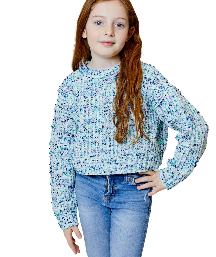 Design History Girls Dashing Blue Combo Sweater Girls Casual Tops Design History Girls   