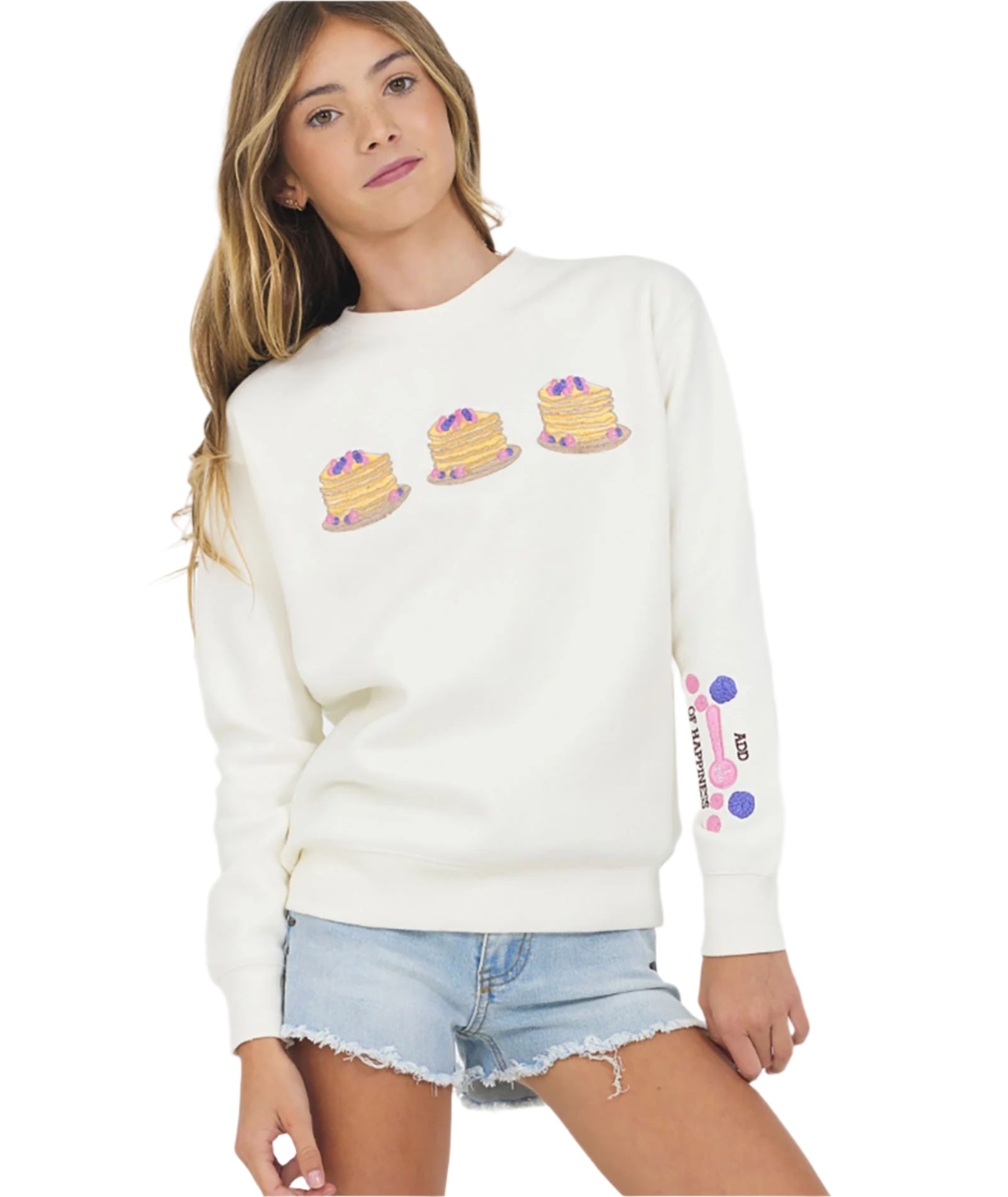 Yummi Pancakes Crew Sweatshirt Girls Girls Casual Tops Vintage Havana Ivory Y/S (7/8)