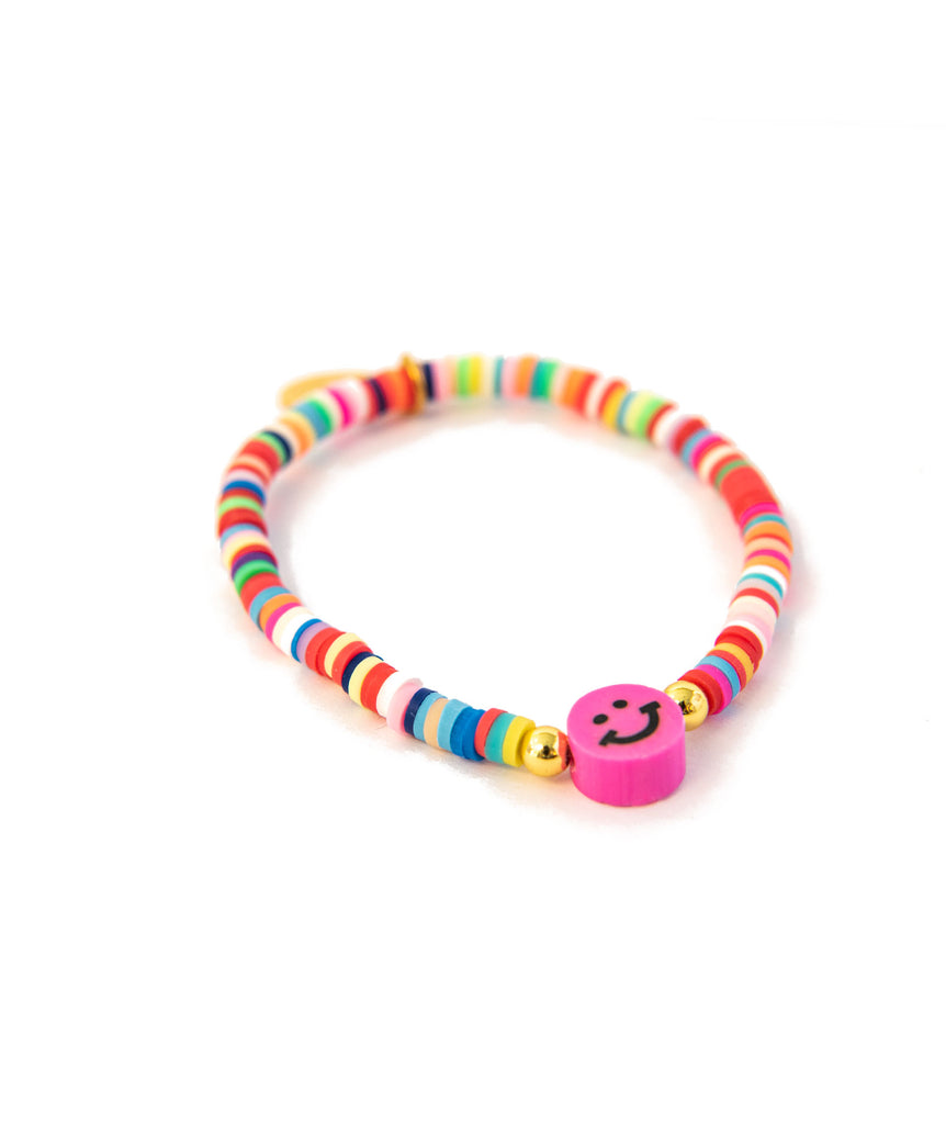 Zomi Happy Face Disc Stretch Bracelet Jewelry - Young Zomi Gems Hot Pink  