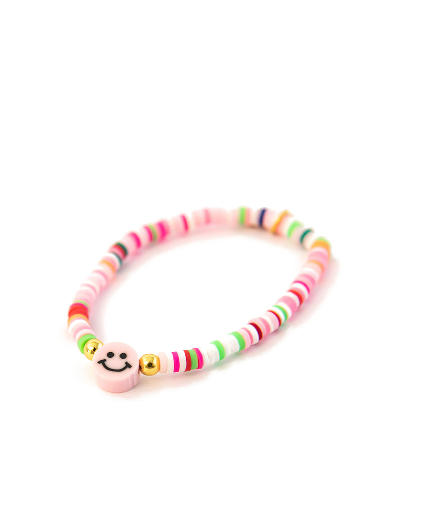 Zomi Happy Face Disc Stretch Bracelet Jewelry - Young Zomi Gems Light Pink  