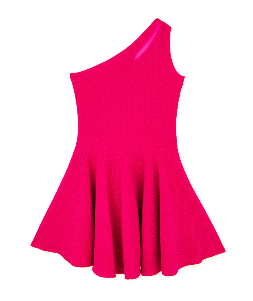 By Debra Girls Fuchsia One Shoulder Fit and Flare Dress Girls Special Dresses By Debra   