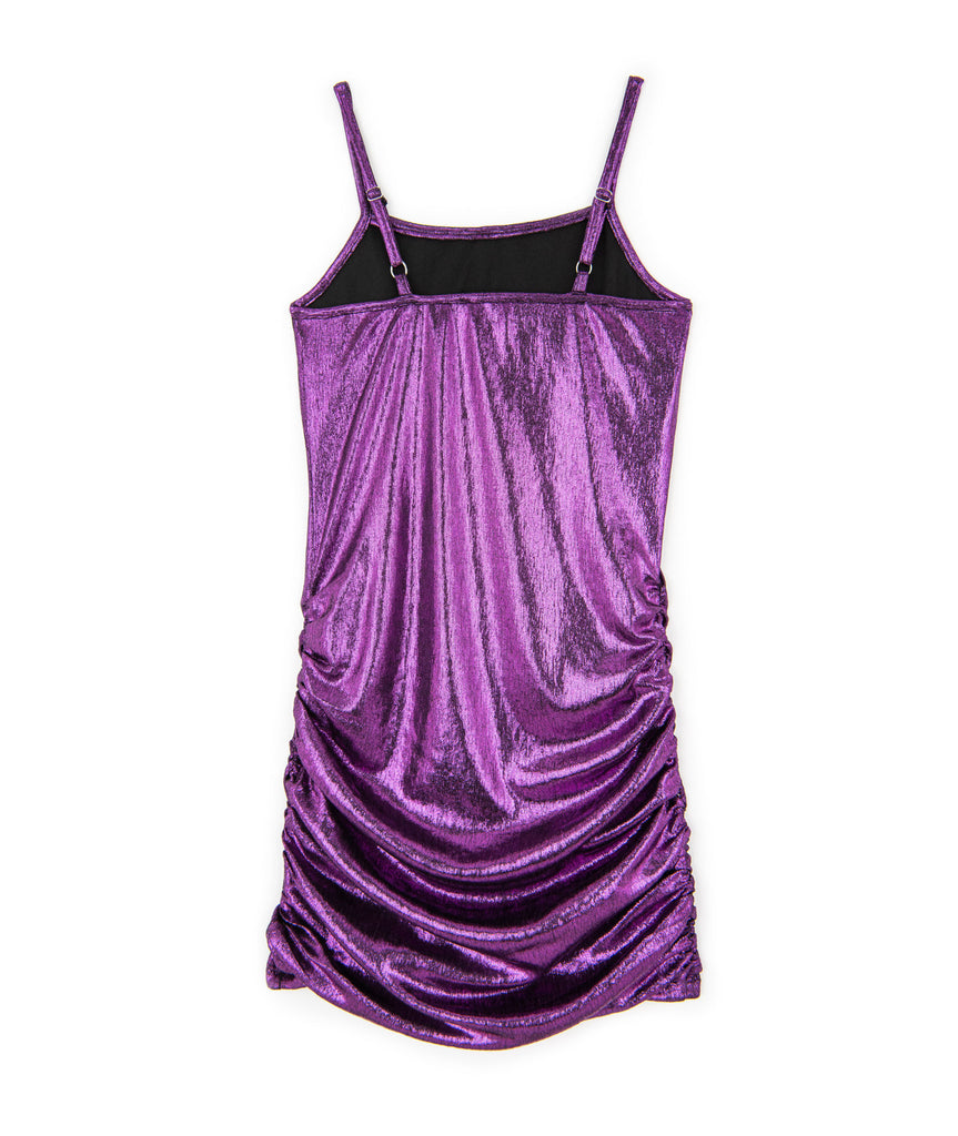 By Debra Girls Purple Foil Ruched Bottom Dress Girls Special Dresses By Debra   