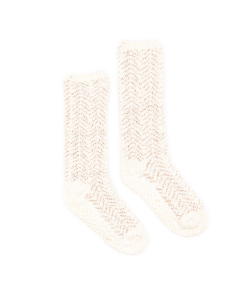 Barefoot Dreams Women CozyChic Cream/Stone Herringbone Socks Accessories Barefoot Dreams   