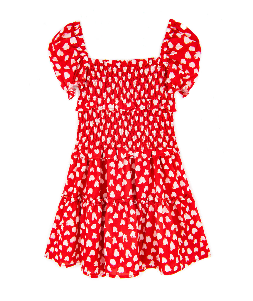Miss Behave Girls Red Hearts Puff Sleeve Smocked Dress Distressed/seasonal girls Miss Behave   