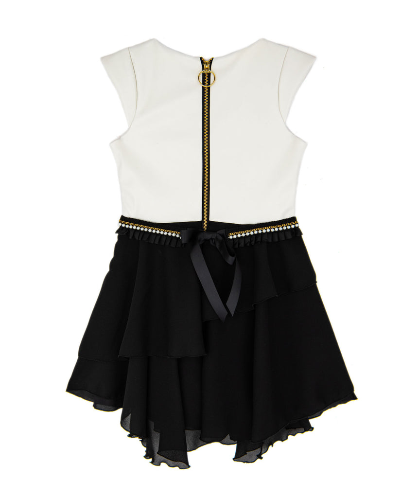 Zoe Ltd. Girls Zelda Black/White Pleather Chiffon Dress Girls Special Dresses Zoe Ltd.   