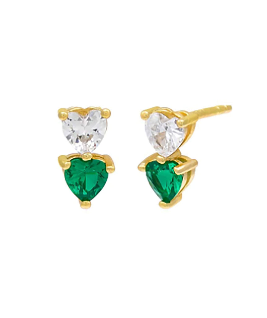 By Adina Eden Double CZ Heart Stud Earring Green Jewelry - Trend By Adina Eden   