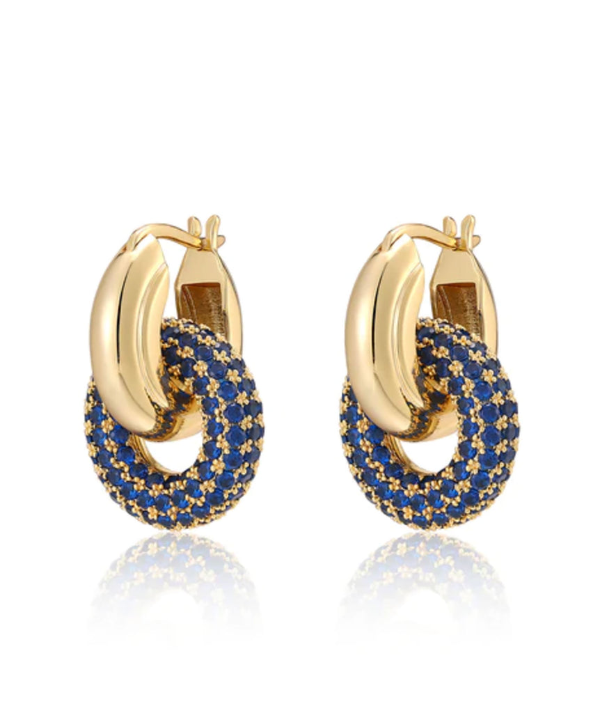 Luv AJ Sapphire/Gold Pave Interlock Hoops Jewelry - Trend Luv AJ   