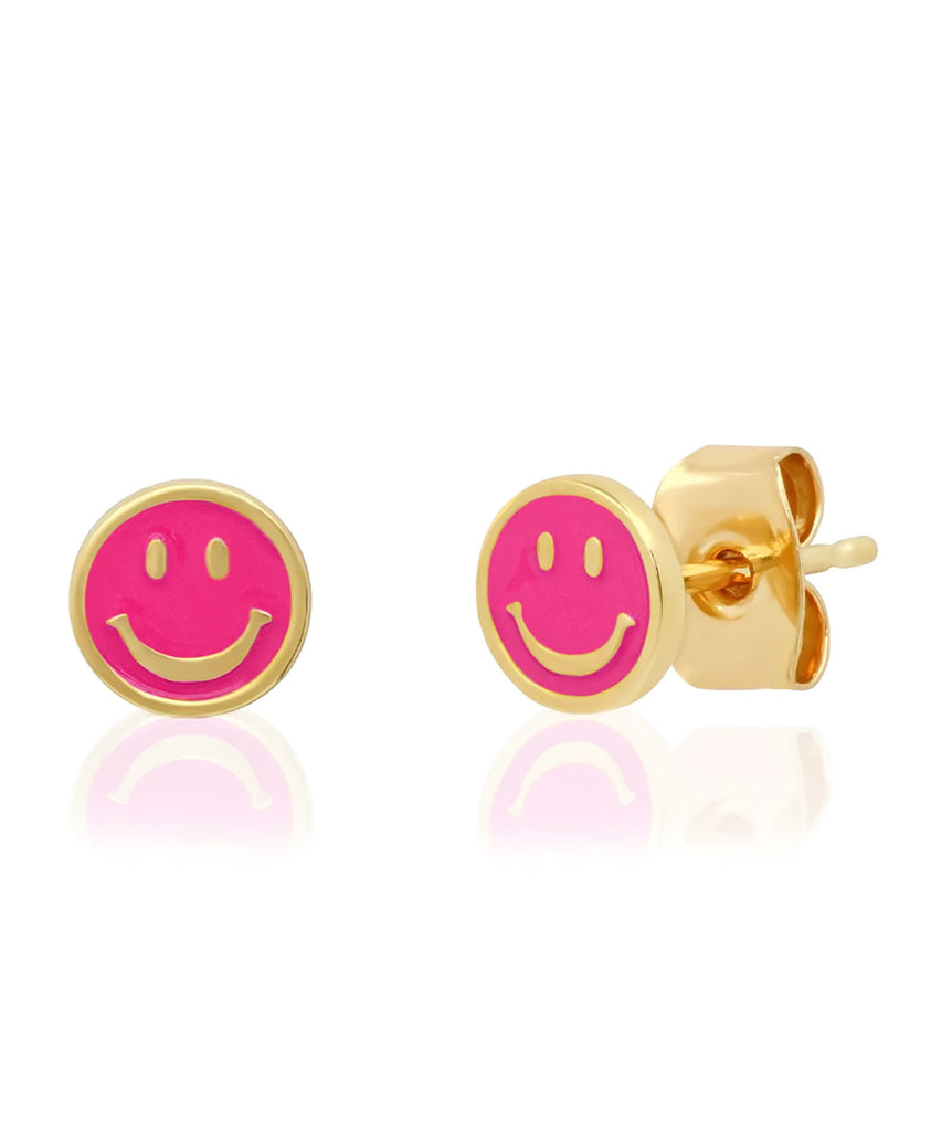 TAI Enamel Smiley Studs Jewelry - Trend TAI Pink  