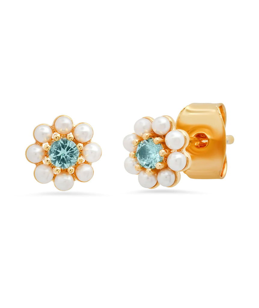 TAI Pearl Flower Studs With Blue Stone Jewelry - Trend TAI   