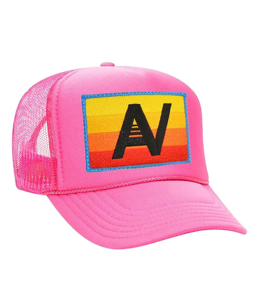 Aviator Nation Logo Rainbow Vintage Trucker Accessories Aviator Nation Juniors/Women One Size Fits Most Neon Pink 